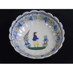 Hollow ancient earthenware plate signed HB (Quimper)