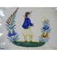 Hollow ancient earthenware plate signed HB (Quimper)