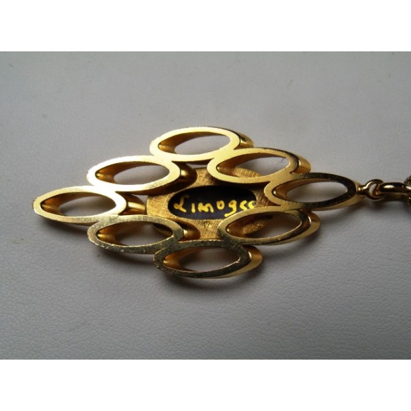 Chaîne plaqué or laminé et son pendentif en émaux de Limoges brocante