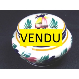 Earthenware round box signed HB Quimper