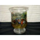 Vase ou photophore en cristal moulé scène XIXéme peinte à la main