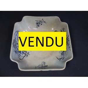 Salad bowl in ancient earthenware color celadon decor typical art nouveau blue