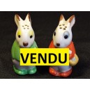 Pair of rabbit-shaped porcelain salers