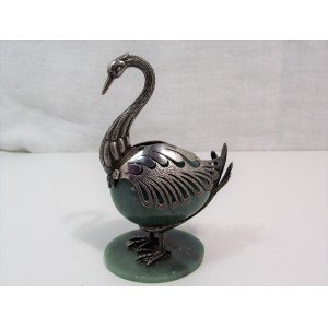 Oiseau/cygne en pierre dure et argent