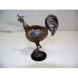 Oiseau/coq en pierre dure et argent