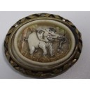 Old art deco brooch elephant medallion carved in bakelite