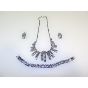 Vintage jewelry set 4 pieces blue rhinestones