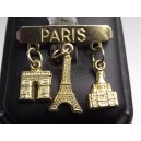 Broche vintage Paris 3 breloques en métal doré