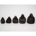 Series of 5 bronze opium weights in the shape of a seated Buddha