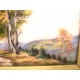 Tableau émail de Limoges paysage intitulé "bouleaux sur la crête" signé FAURÉ Limoges
