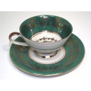Saxony porcelain coffee cup with green and gold decor