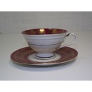 Tasse à café en porcelaine de Saxe décor rouge et doré