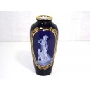 Small vase in Limoges blue kiln porcelain with relief medallion