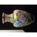 Très grand vase balustre cloisonné pivoines au papillon art asiatique