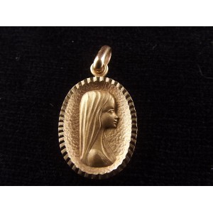 Médaille religieuse portrait de la vierge en plaqué or vintage