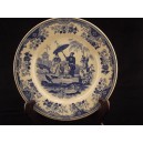 Assiette faïence Louis Lebeuf Montereau décor scène de la vie chinoise