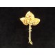 Antique art nouveau brooch in gold-plated metal, rhinestone leaf shape