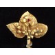 Antique art nouveau brooch in gold-plated metal, rhinestone leaf shape