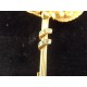 Antique art nouveau brooch in gold-plated metal, rhinestone leaf shape