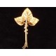 Antique art nouveau brooch in gold-plated metal, rhinestone leaf shape