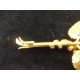 Antique art nouveau brooch in gold-plated metal, rhinestone leaf shape