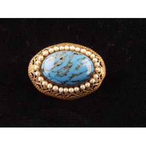 Broche ancienne métal doré pomponne perles