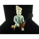 Statuette en bois sculpté polychrome musicien thaïlandais
