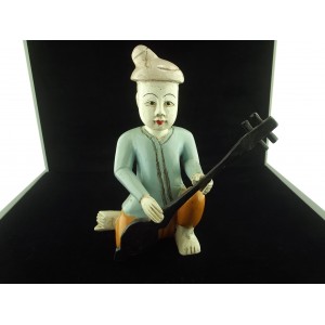 Statuette en bois sculpté polychrome musicien thaïlandais