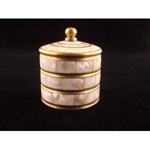 Vintage boîte à poudre/bijoux en laiton et nacre