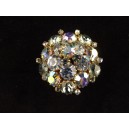 Importante broche vintage métal doré et strass bleus