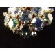 Importante broche vintage métal doré et strass bleus