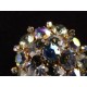 Importante broche vintage métal doré et strass bleus