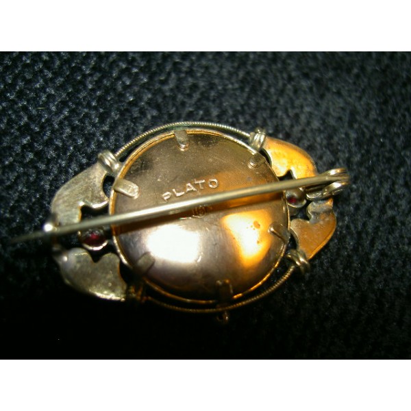 Broche Ancienne En Plaqué Or Oria Avec Pierre Rouge - Parfait état, Occasion