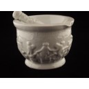 Mortier et pilon anciens en porcelaine de Couleuvre
