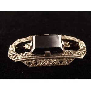 Broche art déco en argent hématite et marcassites