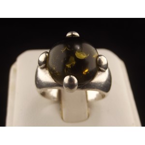 Natural green amber silver ring