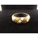 Bracelet vintage en corne mosa&iuml;que de bois et d'os