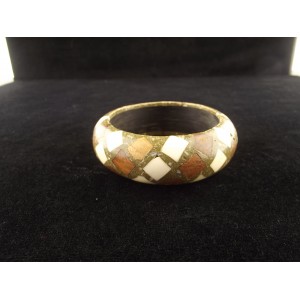 Bracelet vintage en corne mosa&iuml;que de bois et d'os