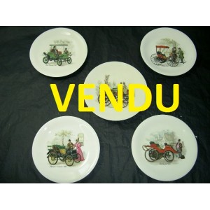 5 Assiettes &agrave; dessert d&eacute;cor automobile