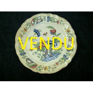 Assiette &agrave; dessert en fa&iuml;ence de Sarreguemines d&eacute;cor Rouen