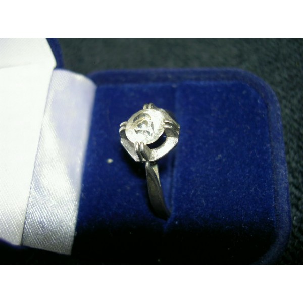 Bague Solitaire Argentée Avec Strass - Bijou Fantaisie, Métal Argenté, Occasion