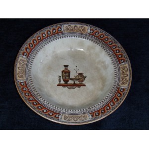 Earthenware soup plate Creil and Montereau Etruscan vases model