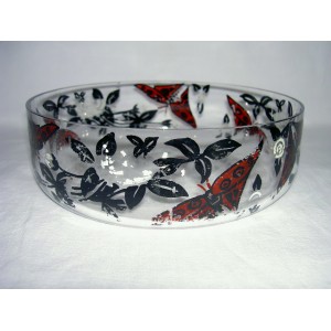 Crystal bowl decorated butterflies painted.