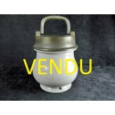 Pot ancien en porcelaine avec couvercle m&eacute;tal &agrave; visser